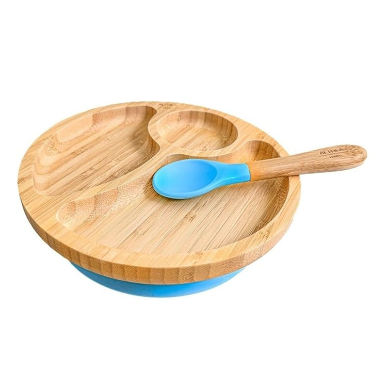Vajilla De Bambú Natural Para Bebé Con Ventosa Antideslizante 2 Piezas Althea Living Azul Capri_0