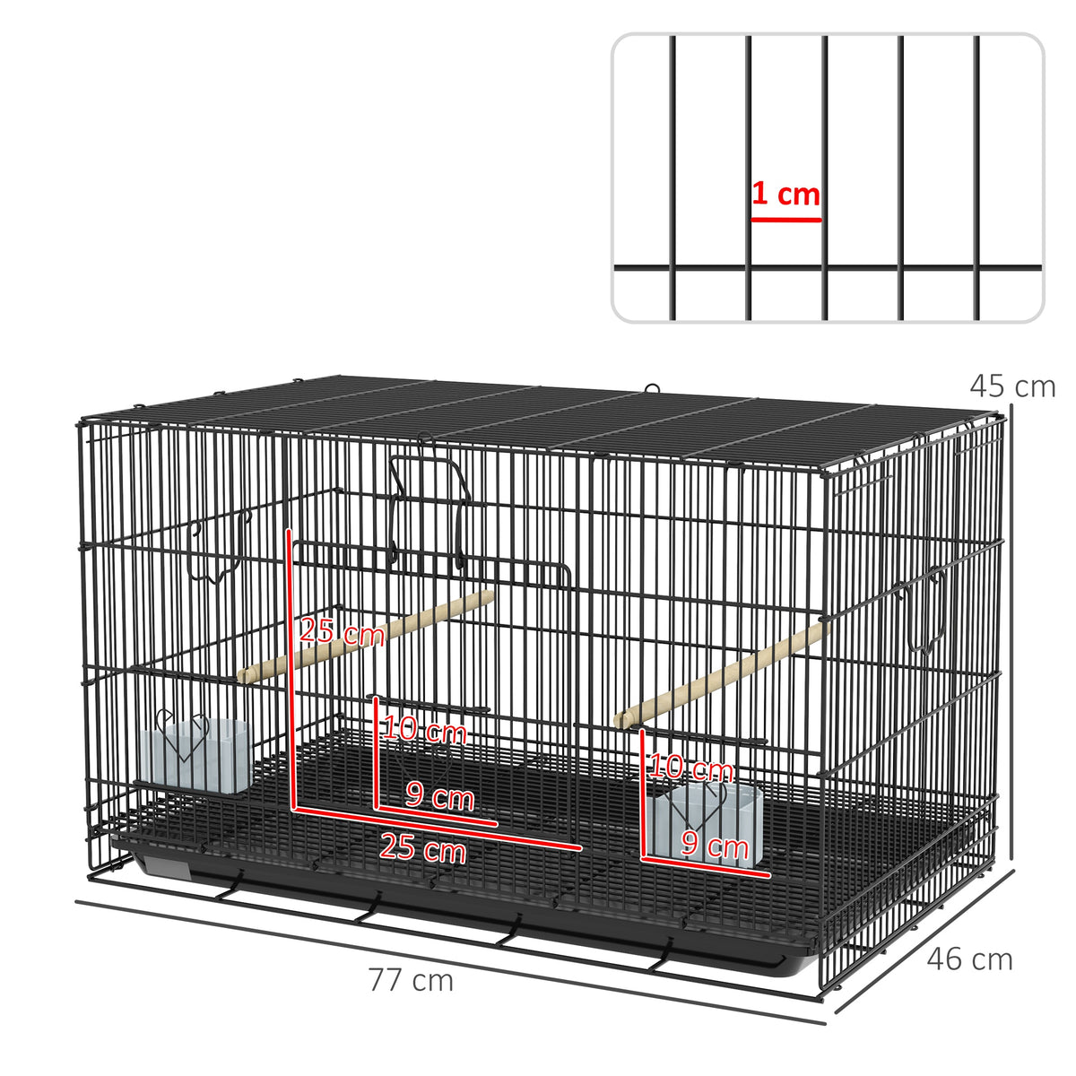 Jaula Para Pájaros Con Bandeja Extraíblpawhut Acero 77x46x45 Cm Negro_2