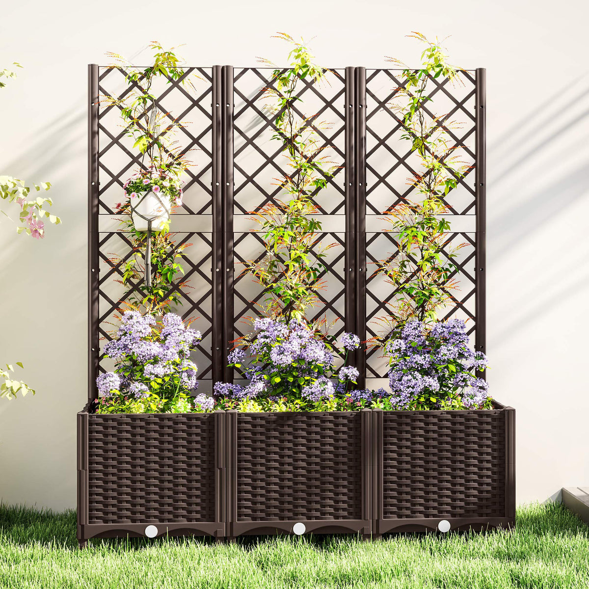 Jardinera Con Enrejado Outsunny Pp Marrón 120x40x135 Cm_3