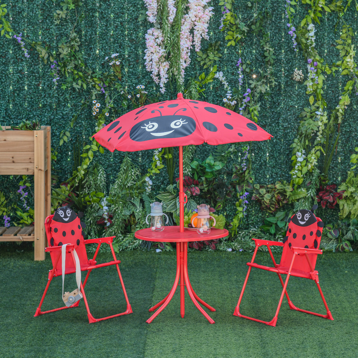 Mesa Y Sillas Plegable Infantil Con Sombrilla Outsunny Ø50x46 Cm Rojo_1