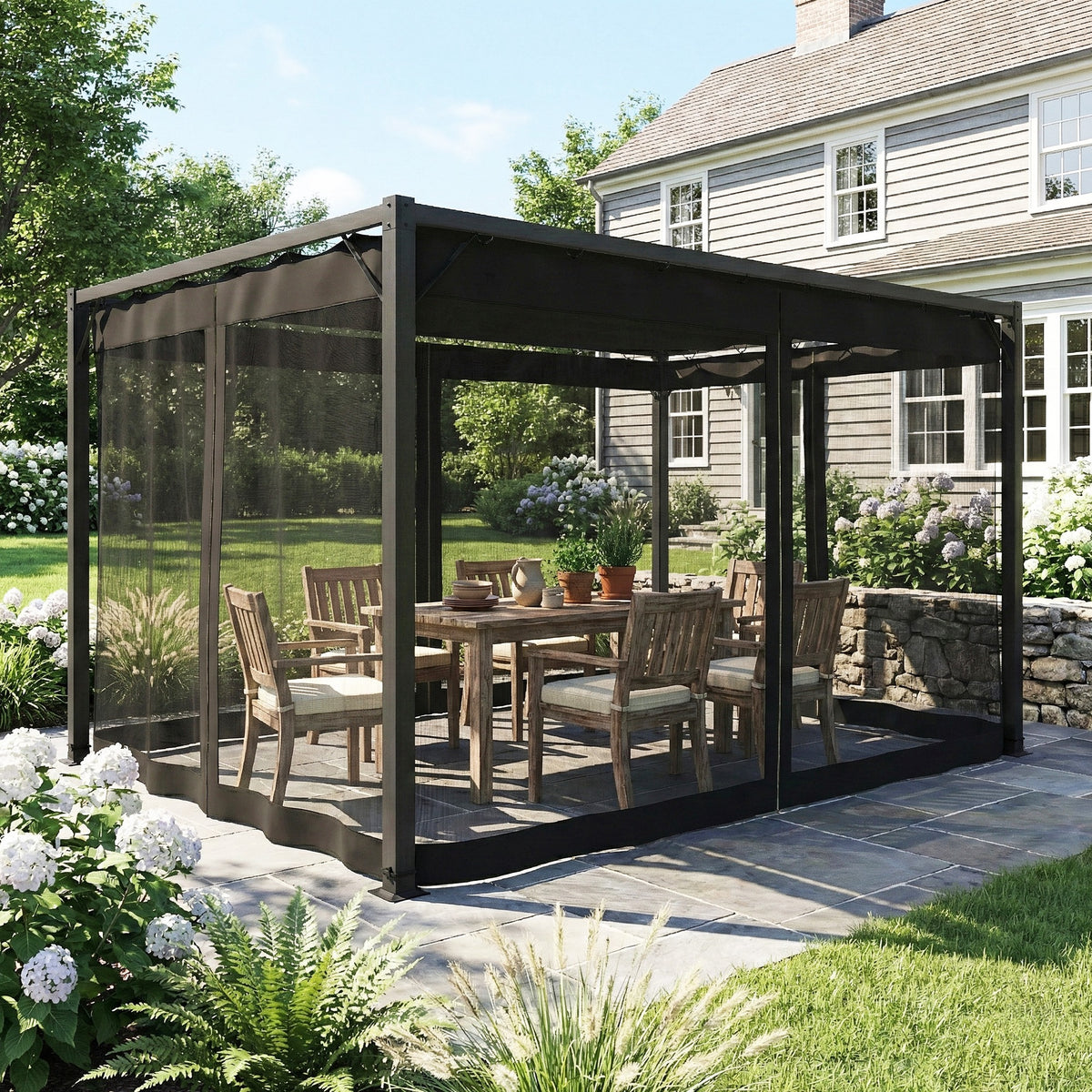 Pérgola Outsunny Aluminio, Poliéster Gris Oscuro 397x297x225 Cm_3