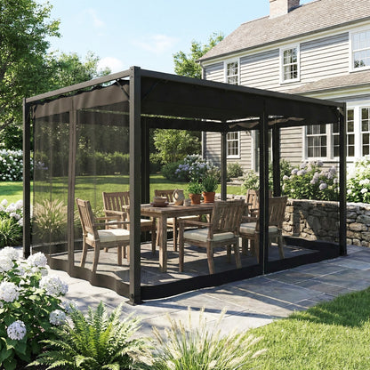 Pérgola Outsunny Aluminio, Poliéster Gris Oscuro 397x297x225 Cm_3