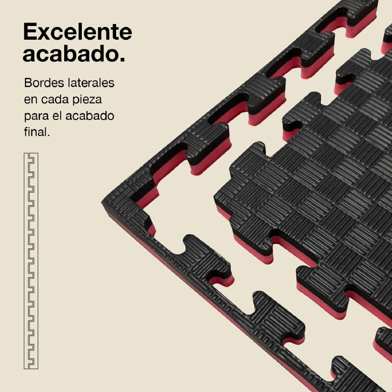 Tatami Puzzle 2,5cm 100x100cm, Pack 4 Unidades – Superficie 5 Líneas Negro/rojo Jowy_2