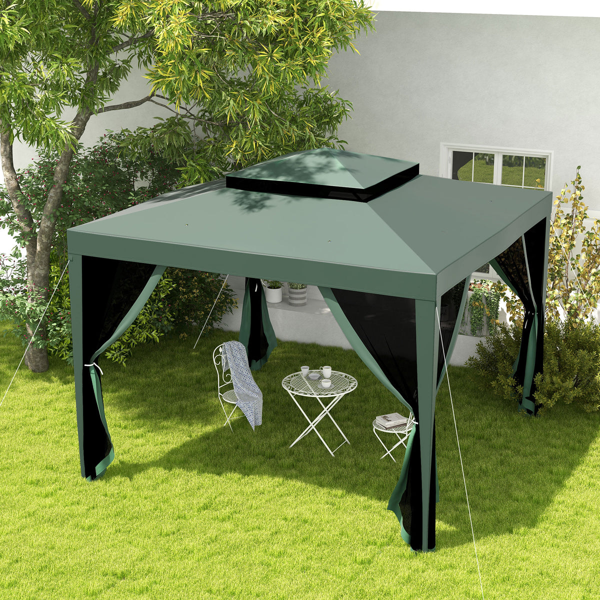 Carpa De Jardín Con 4 Mosquiteras Outsunny 297x297x268 Cm Verde_1