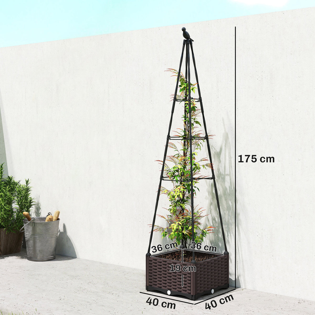 Jardinera Con Enrejado Outsunny Acero, Pp Negro 40x40x175 Cm_2