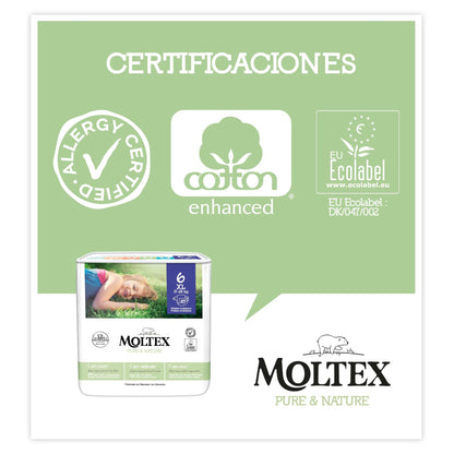 Pack ahorro Pañales Moltex Pure &amp; Nature T6 (17-28 kg), 140 Uds