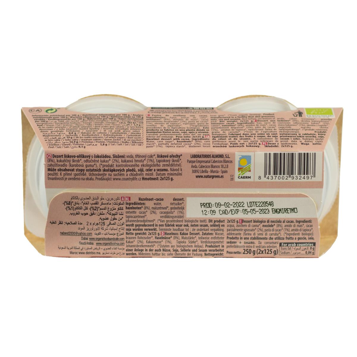 Postre de Avellanas Cacao NaturGreen, 2 X 125 g