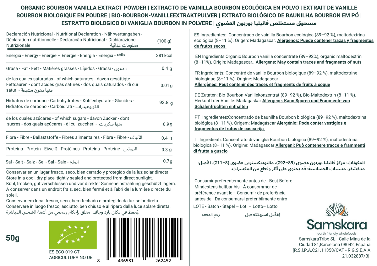 Extracto De Vainilla Bourbon Ecológica En Polvo De Madagascar (vanilla Planifolia), 50 G_1