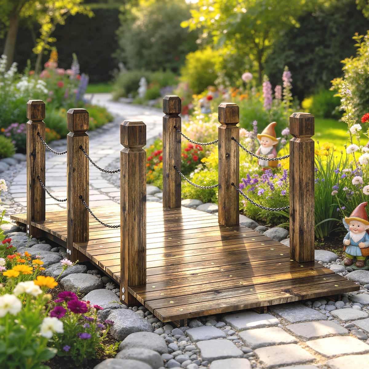 Puente De Jardín Outsunny Madera De Abeto Carbonizado 151x68x54.5 Cm_4