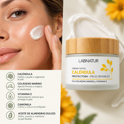 Crema Facial de Caléndula Labnatur 50 ml | Camomila, Almendras y Colágeno Marino | Cuidado Calmante para Piel Sensible_2