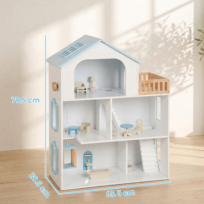 Casa De Muñecas Aiyaplay Mdf, Madera De Pino Azul 63.5x29.5x79.5 Cm_2