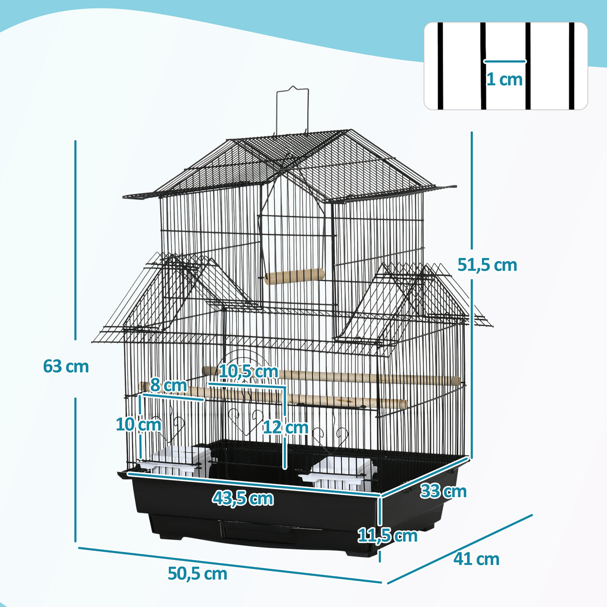 Jaula Para Pájaros Con 5 Puertas 2 Comederos Pawhut 50,5x41x63cm Negro_2
