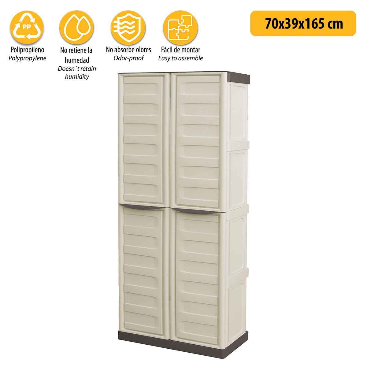 Armario De Altura Completa En Polipropileno, Color Marfil Y Taupe, L 700 X P 390 X H 1.650 Mm_2
