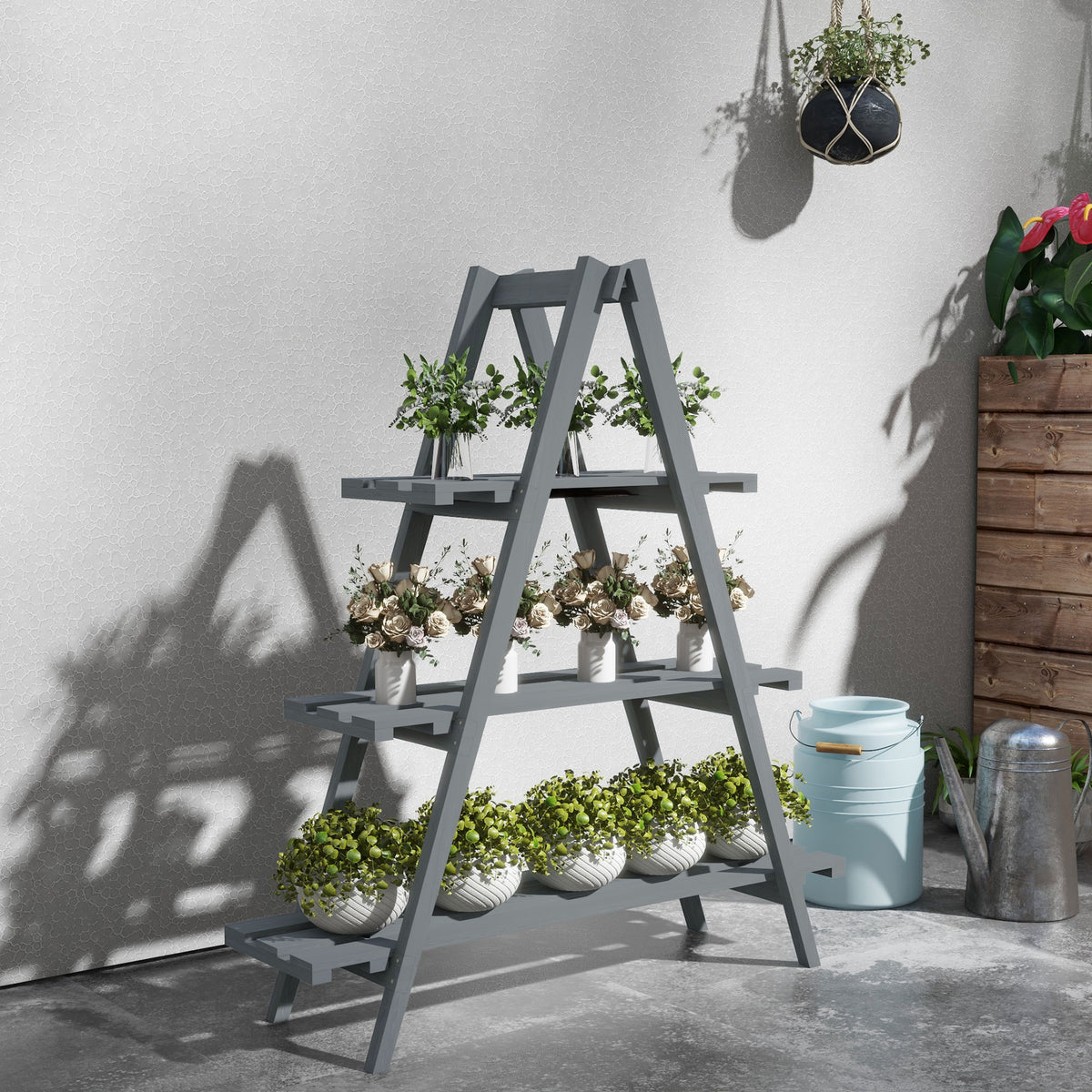 Estantería Para Plantas Outsunny Madera De Abeto Gris 100x36x112 Cm_1
