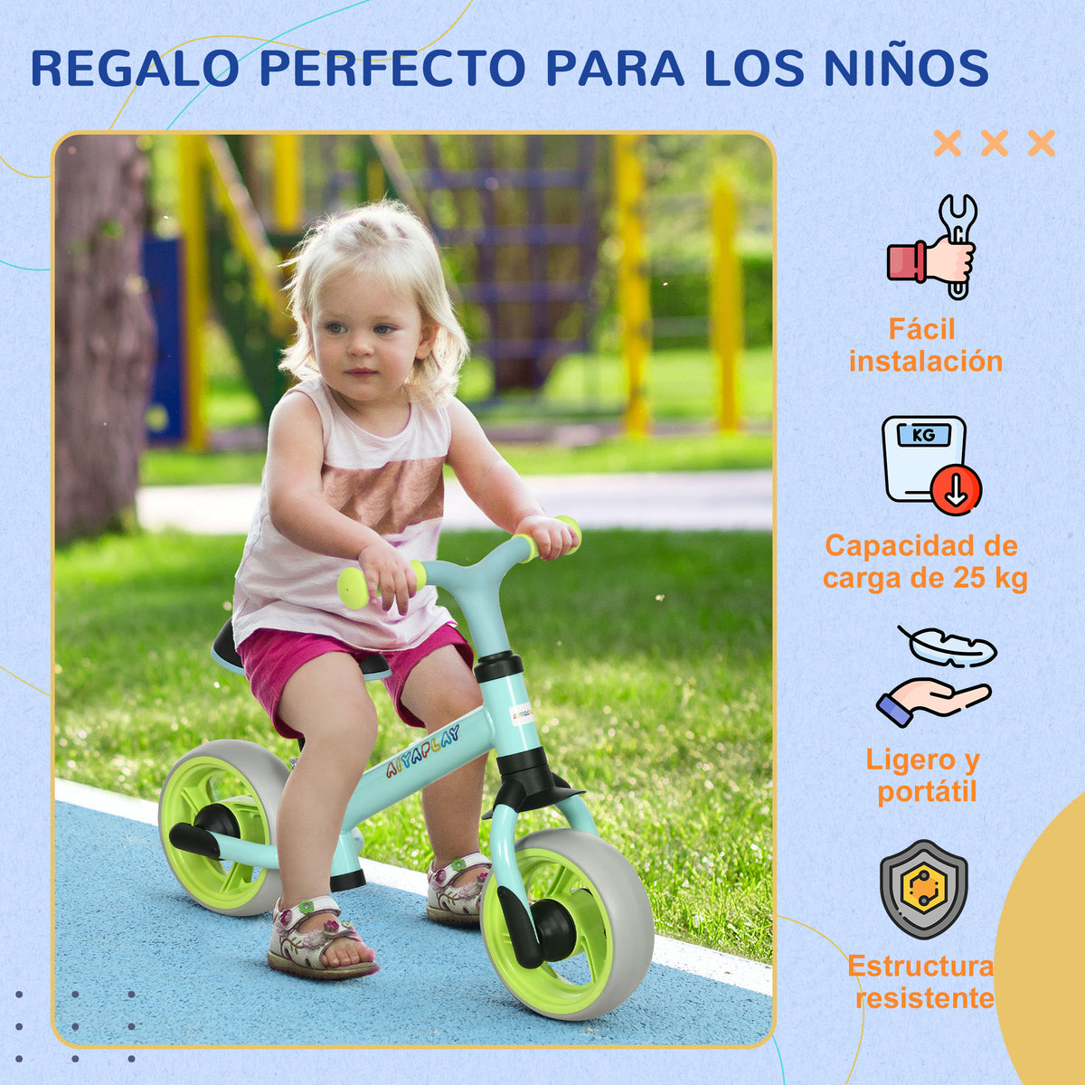 Bicicleta Sin Pedales Aiyaplay Acero, Pu Verde 66.5x34x47 Cm_5