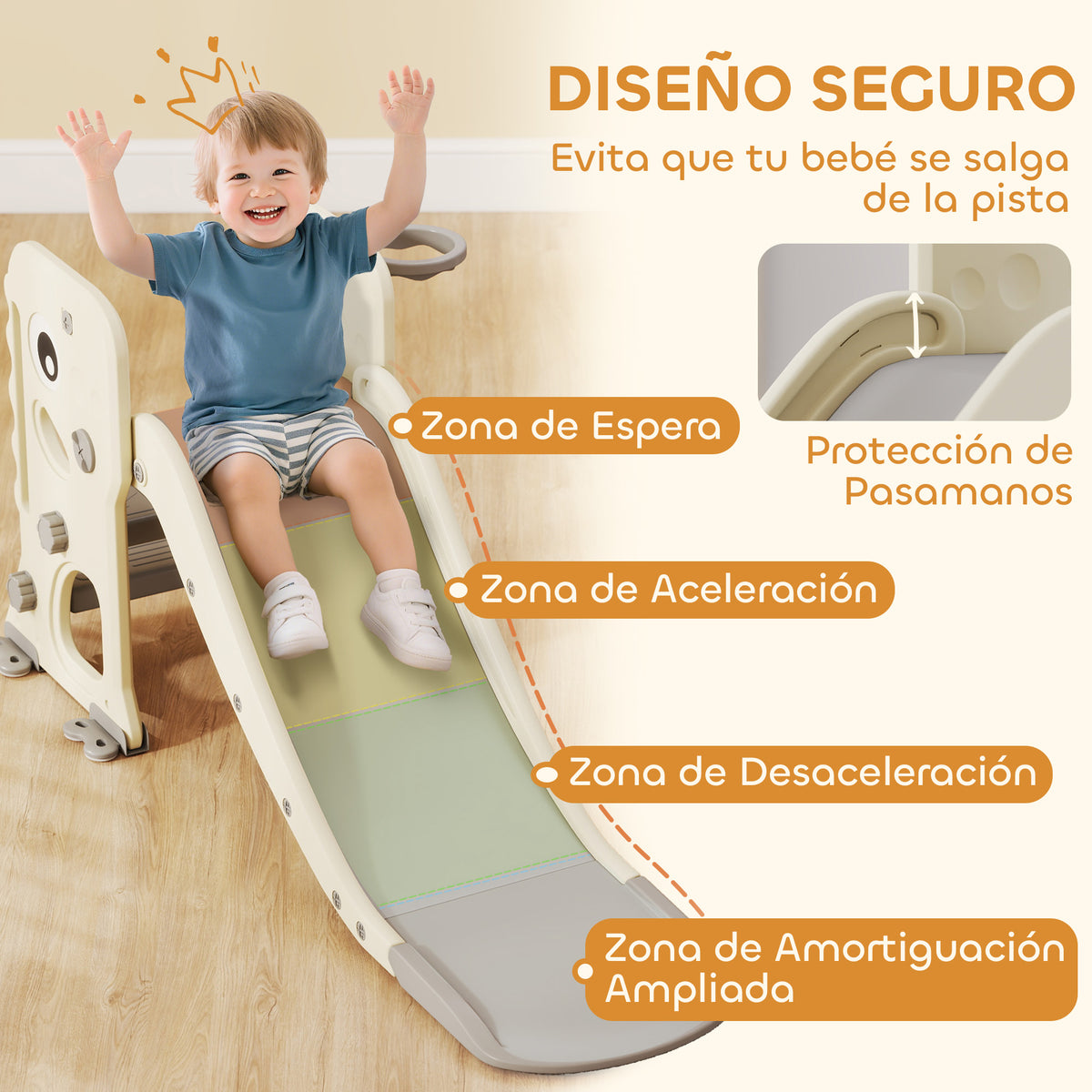 Tobogán Infantil Aiyaplay Hdpe, Pp Crema 146x52x65 Cm 331-087v00cw_5