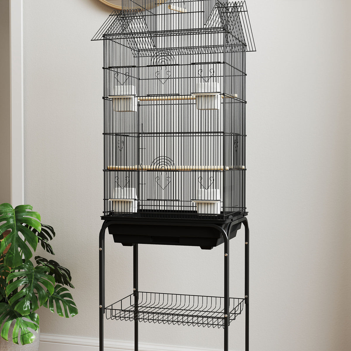 Jaula Para Pájaros Pawhut Acero Negro 50.5x41x163 Cm_3