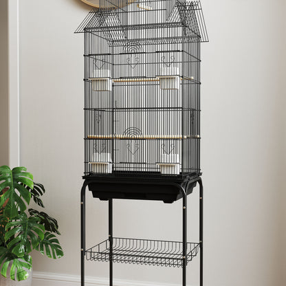 Jaula Para Pájaros Pawhut Acero Negro 50.5x41x163 Cm_3