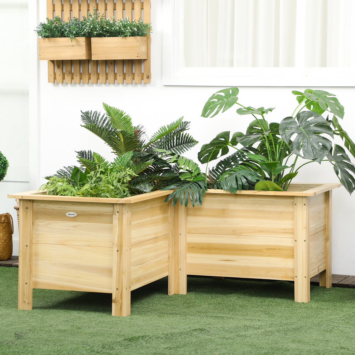 Jardinera Outsunny Madera De Abeto Madera Natural 120x120x50 Cm_1