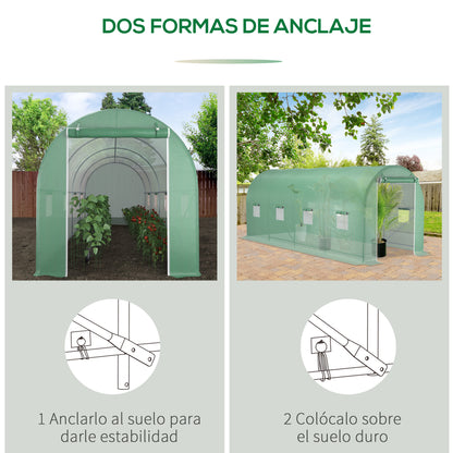 Invernadero De Túnel Outsunny Pe, Metal Verde 500x200x205 Cm_5