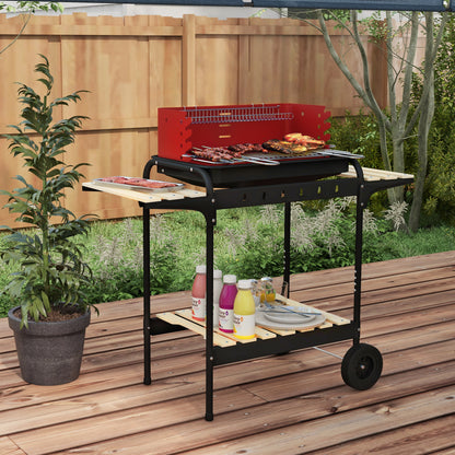 Barbacoa De Carbón Outsunny Metal, Madera De Pino Rojo 103x47x95 Cm_1