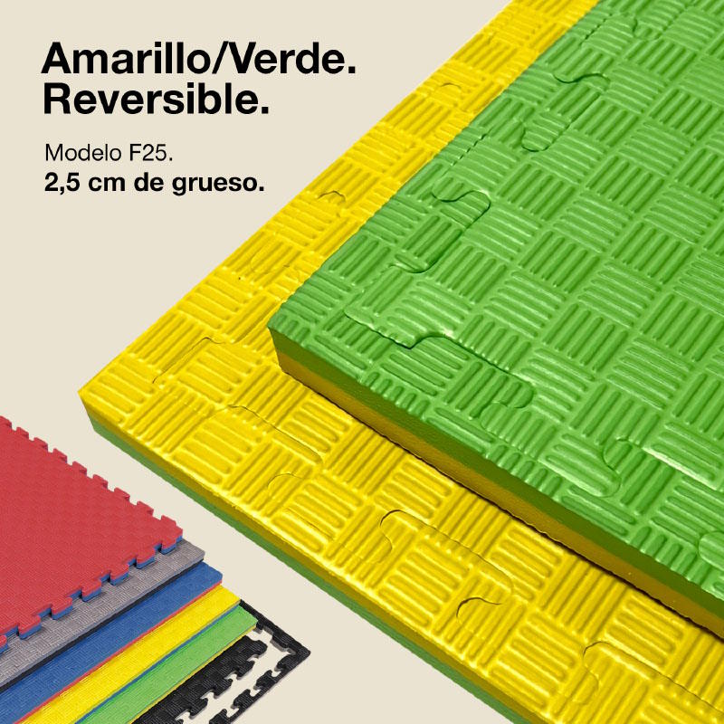 Tatami Puzzle 2,5cm 100x100cm, Pack 4 Unidades – Superficie 5 Líneas Amarillo/verde Jowy_0