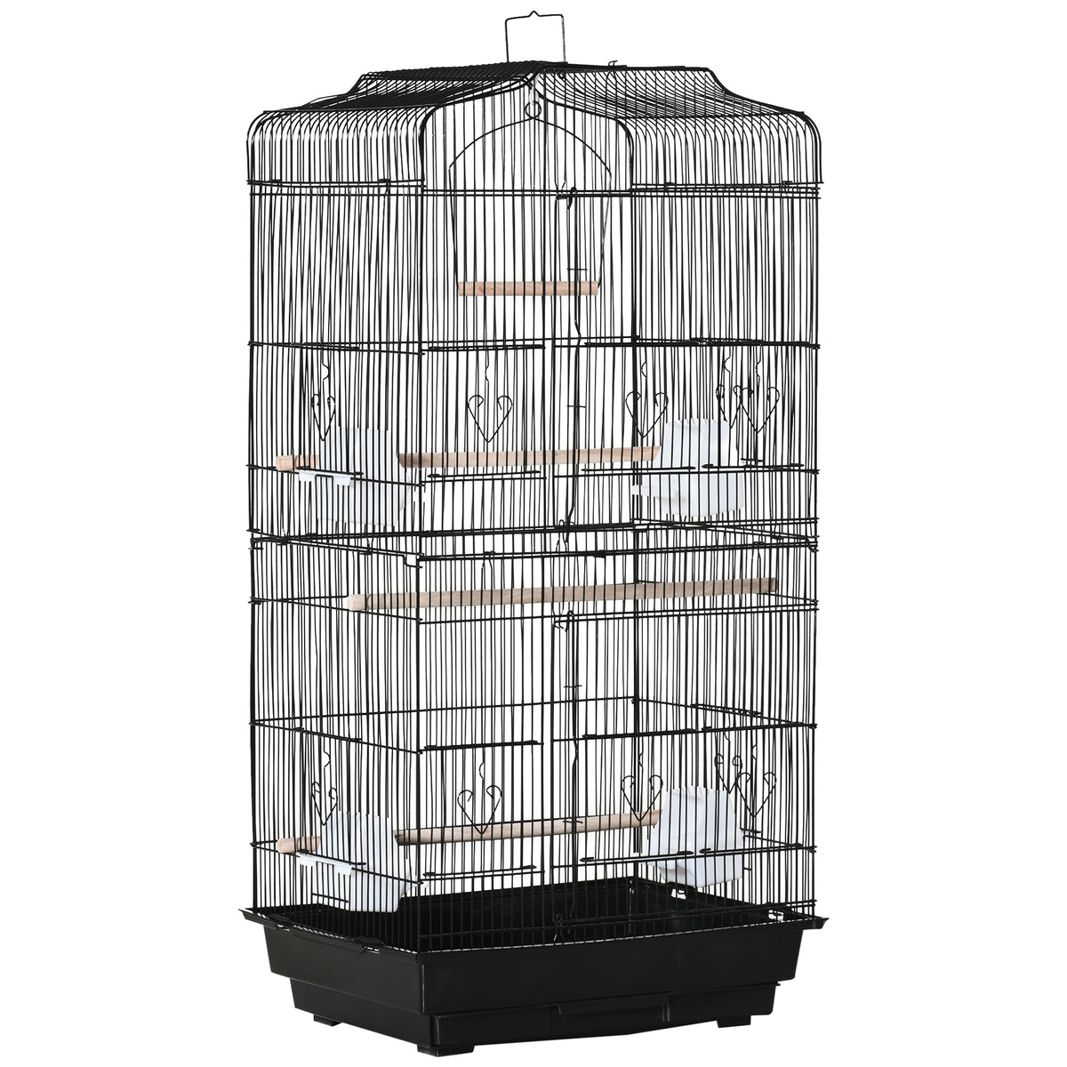 Jaula Para Pájaros Pawhut Metal, Madera, Ps Negro 46,5x35,5x92 Cm_0