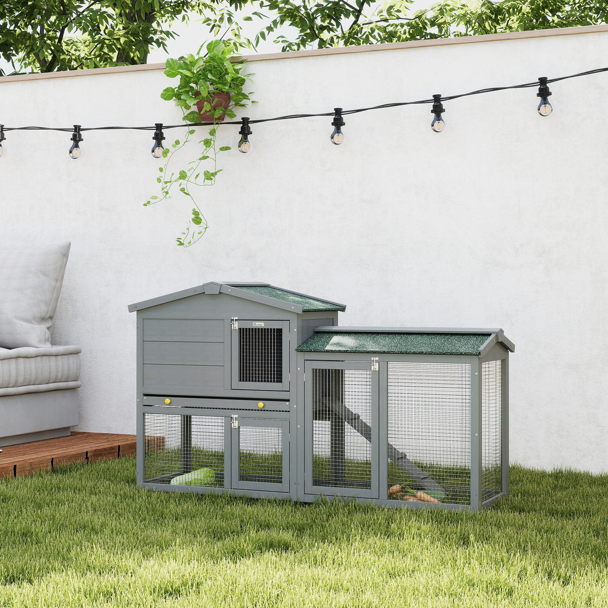 Conejera De Exterior Pawhut Madera De Abeto Gris 150x45x85 Cm_1
