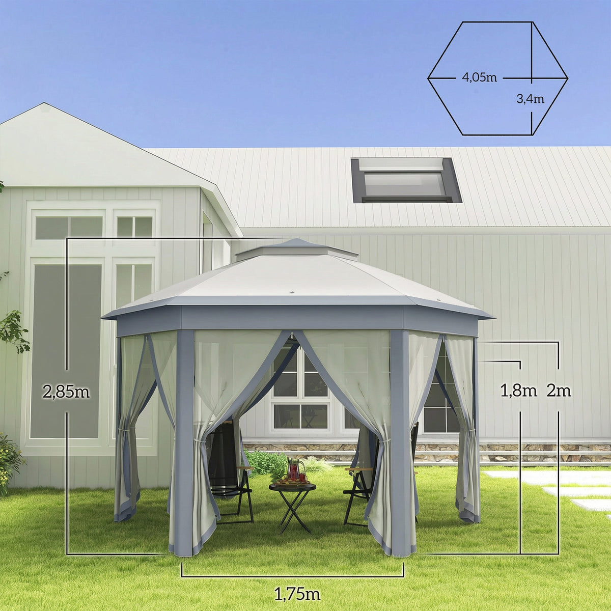 Carpa Plegable Outsunny Poliéster, Metal Gris 405x340x285 Cm_2