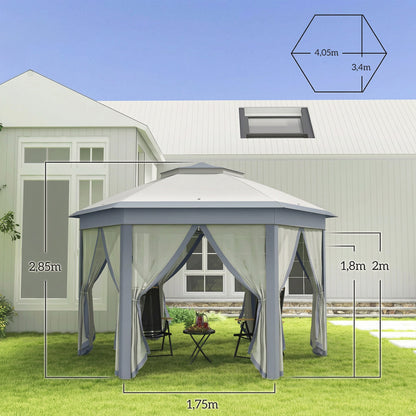 Carpa Plegable Outsunny Poliéster, Metal Gris 405x340x285 Cm_2