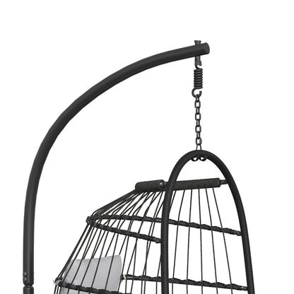 Silla Colgante Ratán Outsunny Metal, Ratán Pe Gris Claro 101x105x196 Cm_3