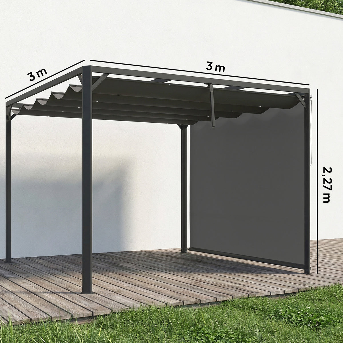 Pérgola Outsunny Aluminio, Tela De Poliéster Gris Oscuro 300x300x227 Cm_2