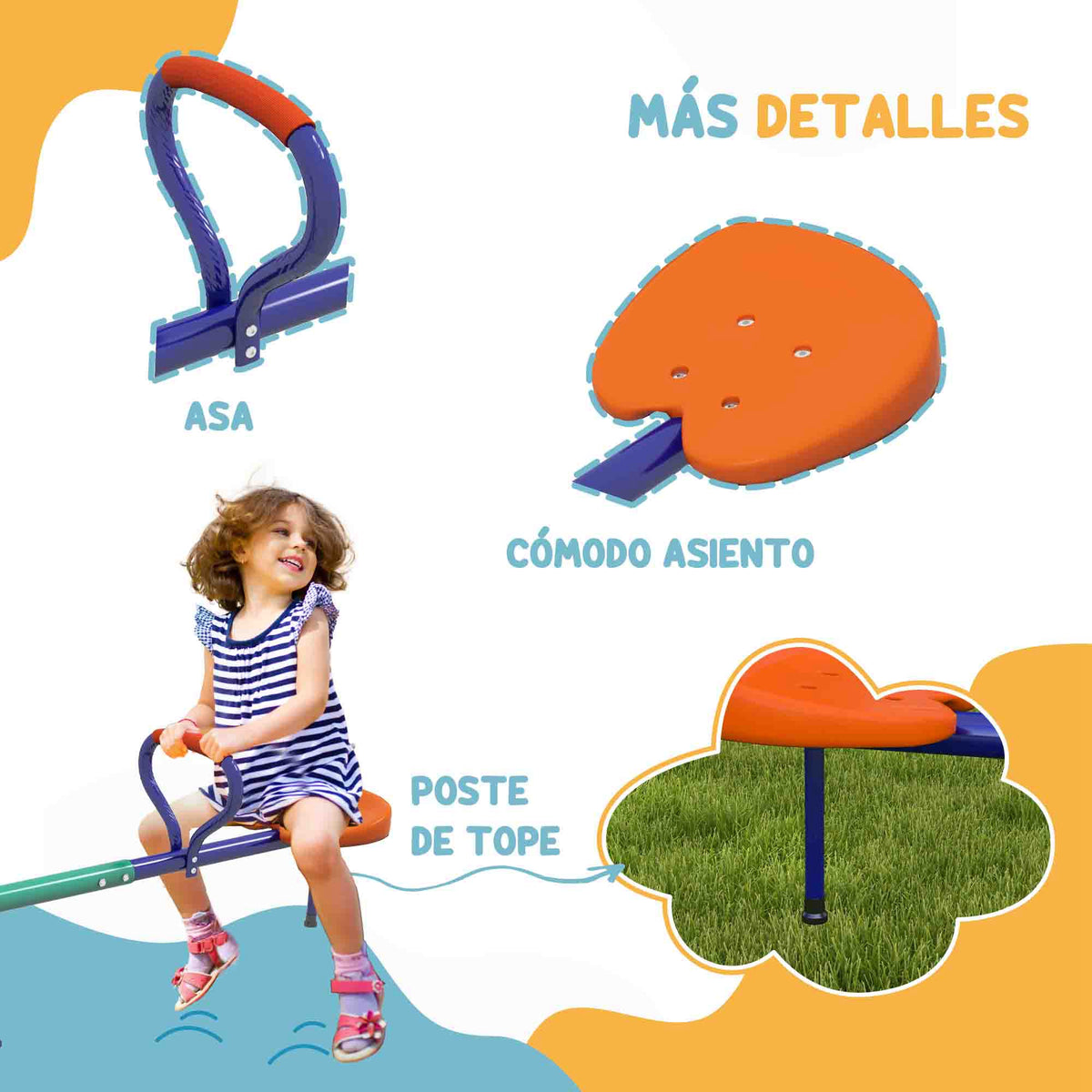 Balancín Infantil Outsunny Acero, Pp Multicolor 192x60x60 Cm_5