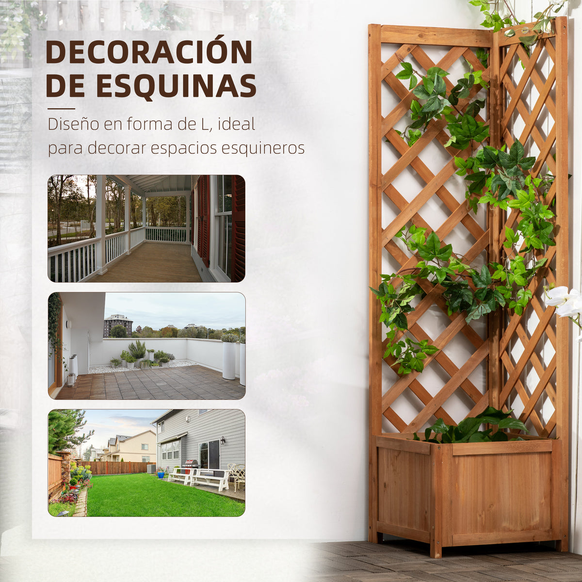 Jardinera Con Enrejado Outsunny Madera De Abeto Madera Natural 40x40x145 Cm_5