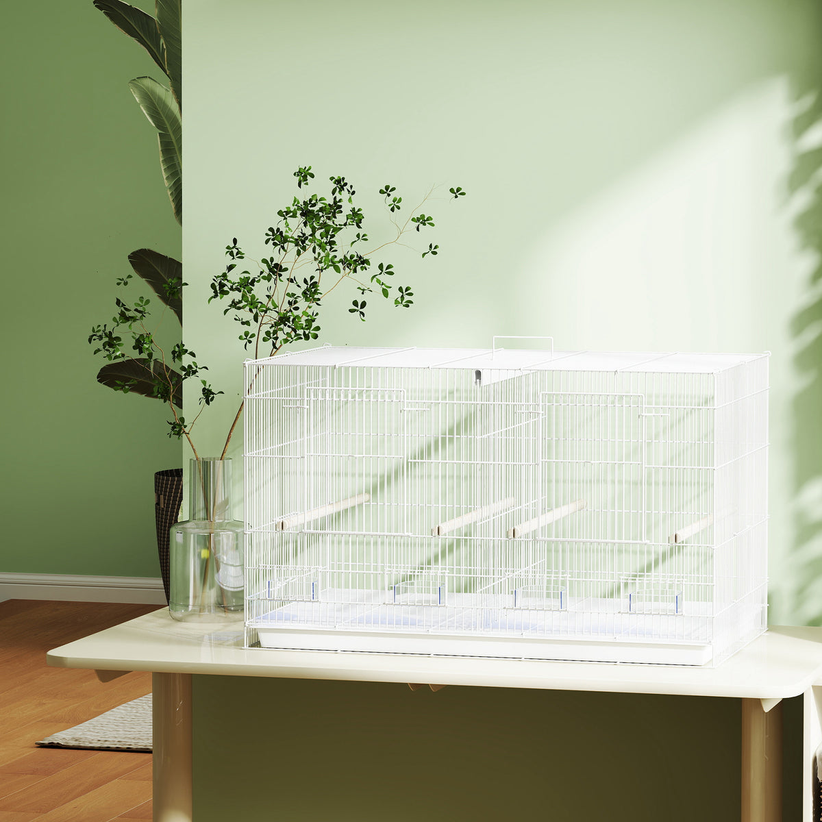Jaula Para Pájaros Pawhut Acero, Pp Blanco 76x46x46 Cm_3