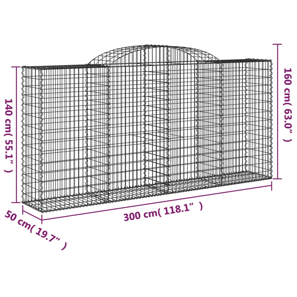 Cestas Gaviones 11 Uds Forma De Arco Hierro 300x50x140/160 Cm_5