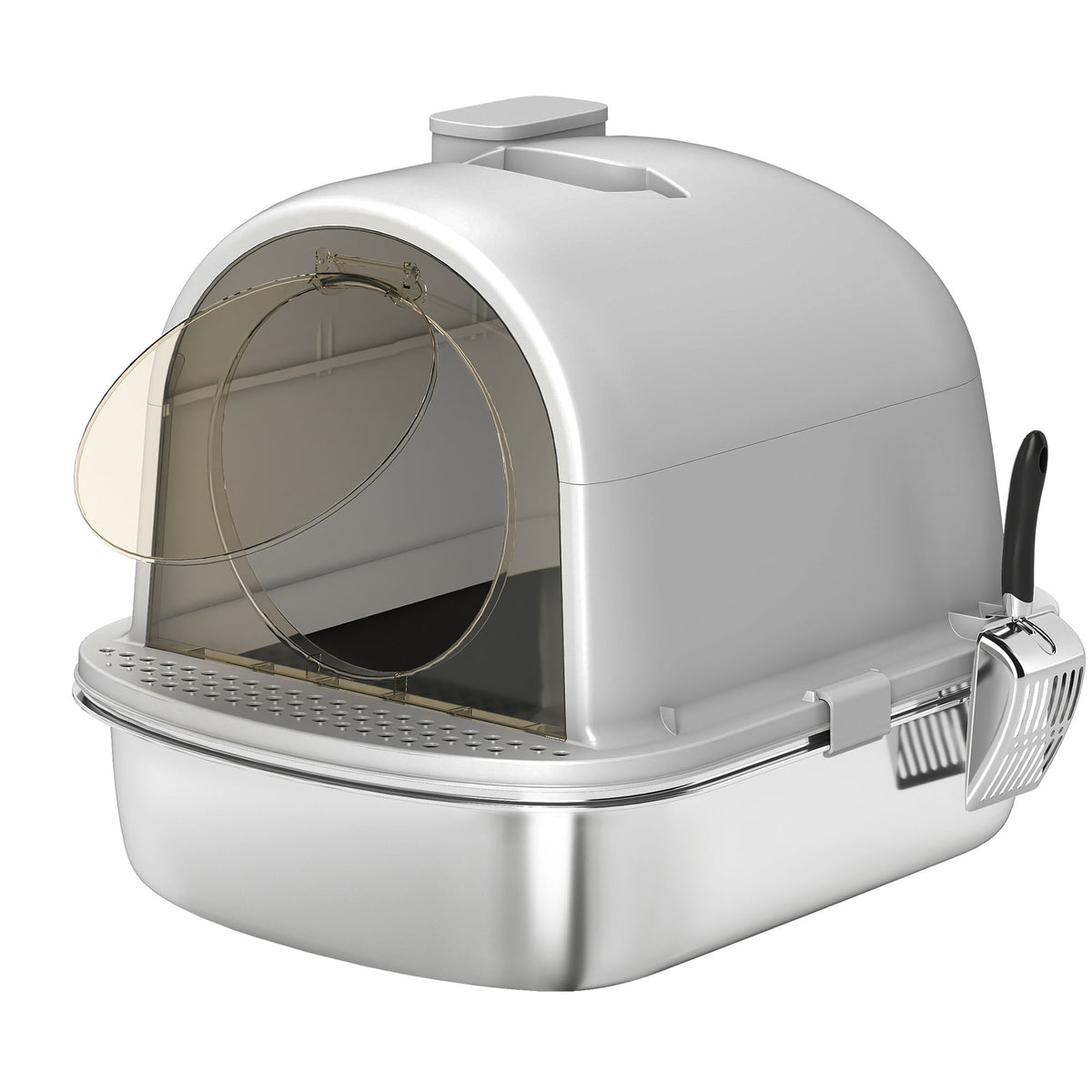 Pawhut Arenero Para Gatos De Acero Inoxidable Con Cubierto Bolsa Desodorizante_1