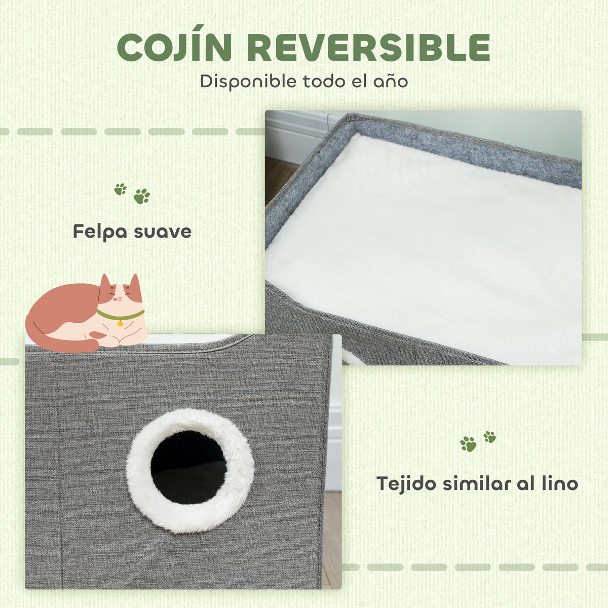 Pawhut Casa Para Gatos Plegable Con Rascador 3 Entradas 60x40x34 Cm Gris_4