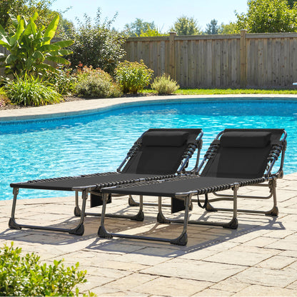 Tumbonas Plegables Outsunny Acero, Textilene Negro 200x57x38 Cm_4