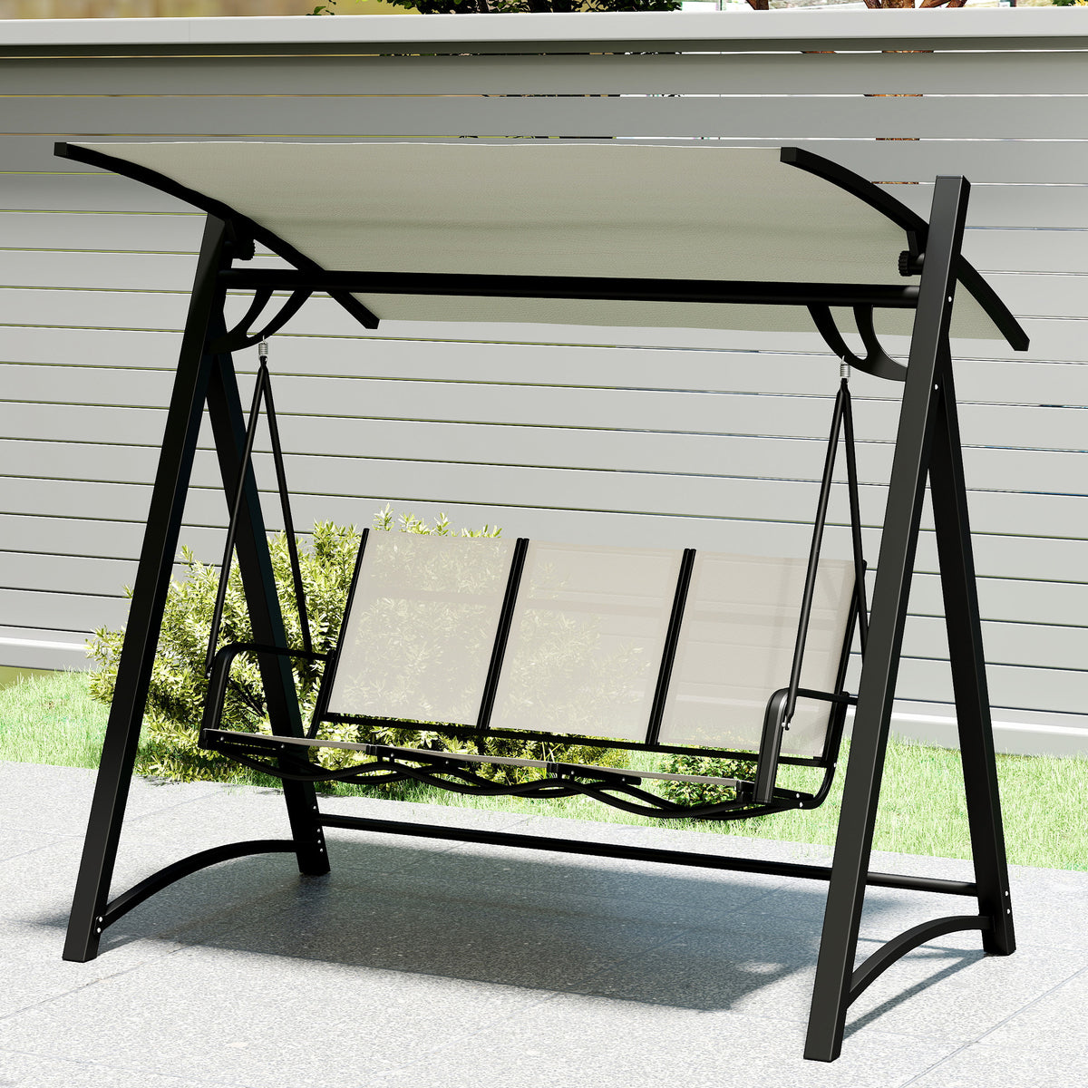 Columpio De Jardín Outsunny Metal, Textilene Crema 188x130x183 Cm_4