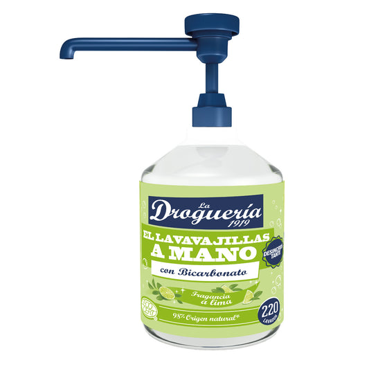 Lavavajillas a mano diluido con bicarbonato fragancia a lima dosificador LA DROGUERIA 1919 500 ml
