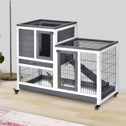 Conejera De Madera Interior Con Ruedas Pawhut 110x50x86 Cm Gris_1
