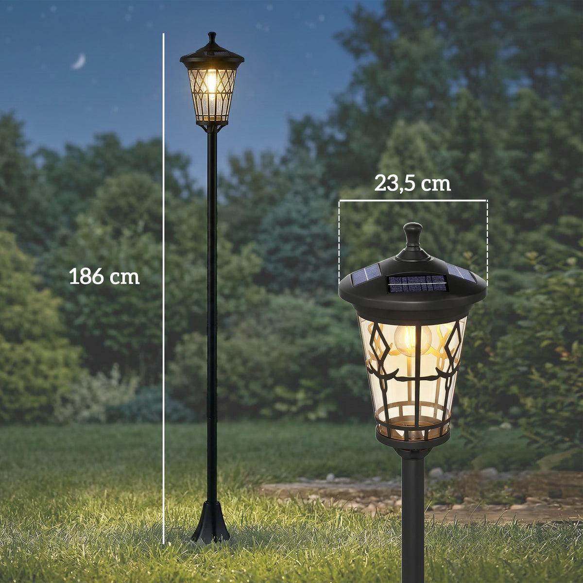 Farolas Solares Outsunny Abs, Acero Inoxidable Negro 23.5x23.5x186 Cm_2