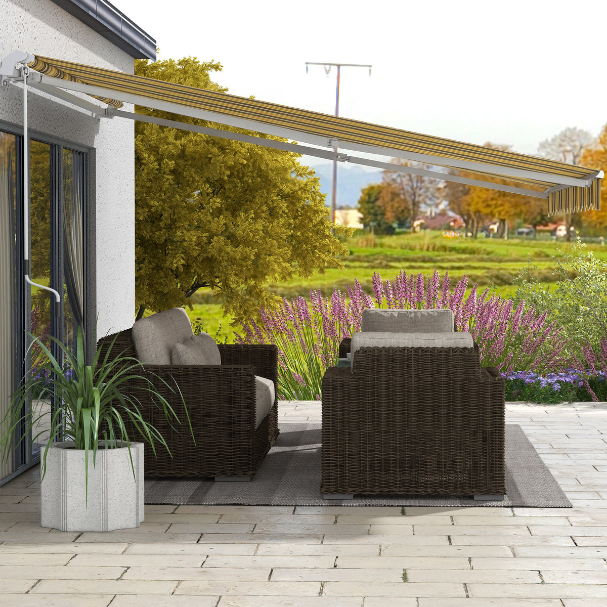 Toldo Manual Retráctil Outsunny Poliéster Gris Y Amarillo 350x250 Cm_4