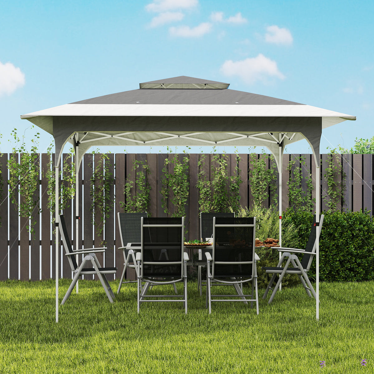 Carpa Plegable Outsunny Tela Oxford, Metal Gris Oscuro 352x352x278 Cm_4