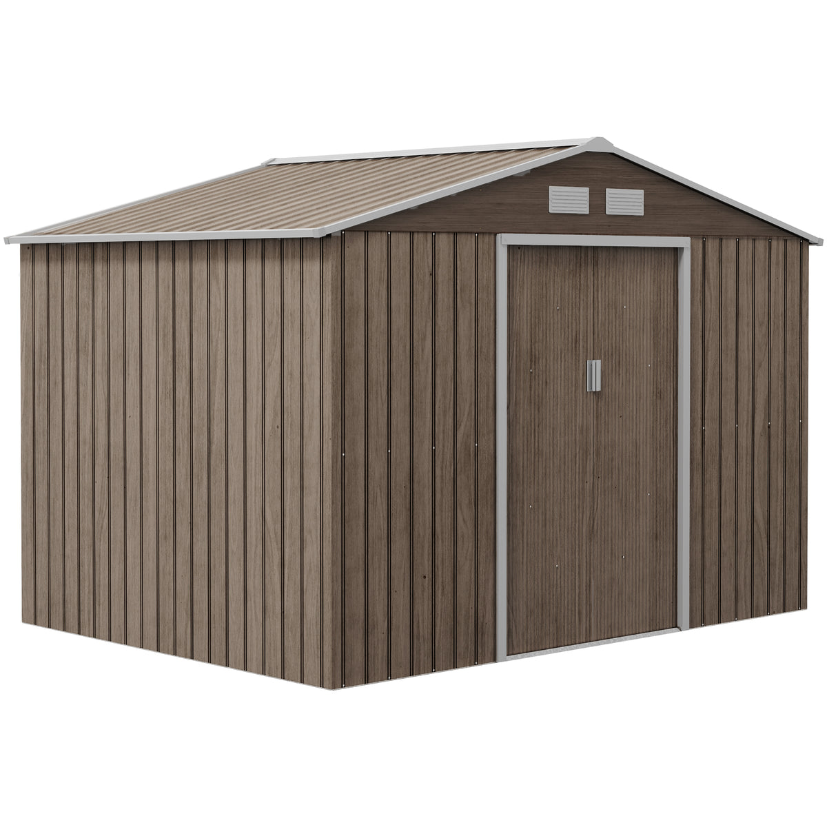 Cobertizo De Jardín Outsunny Acero Galvanizado Madera Natural 277x195x192 Cm_0