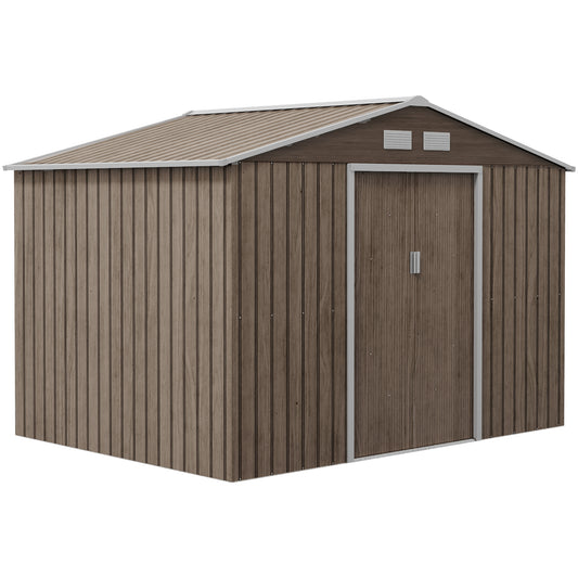 Cobertizo De Jardín Outsunny Acero Galvanizado Madera Natural 277x195x192 Cm_0