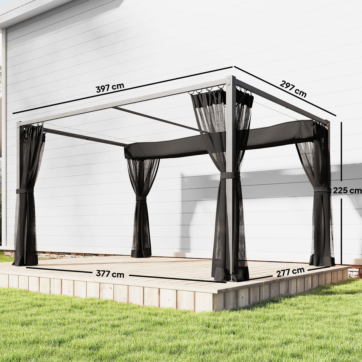 Pérgola Outsunny Aluminio, Poliéster Gris Oscuro 397x297x225 Cm_2