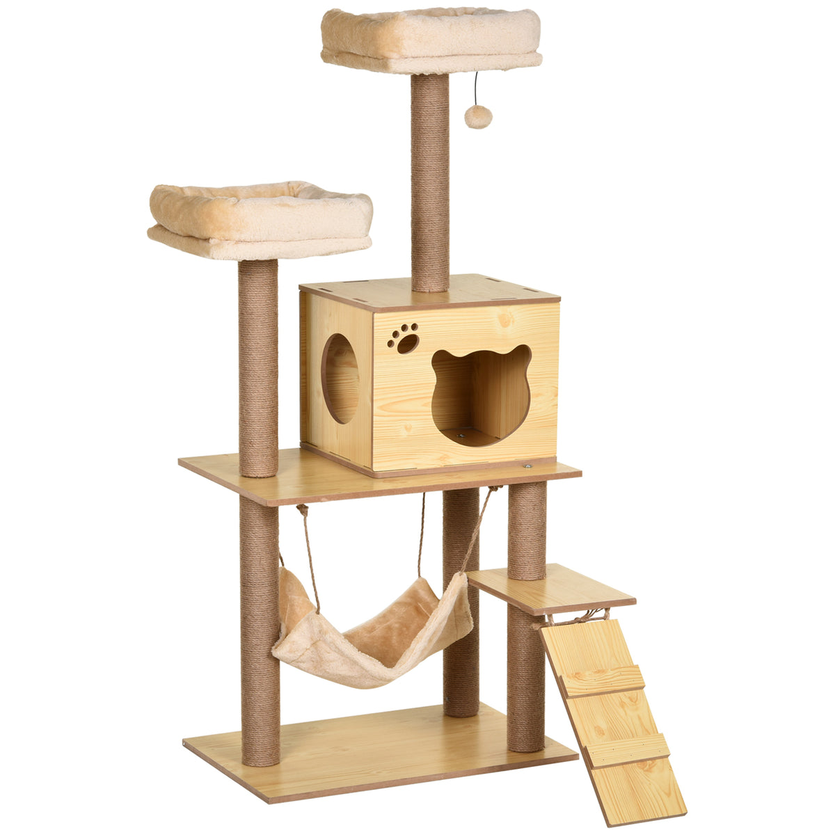 Pawhut Árbol Rascador Para Gatos Altura 130cm Con Postes De Yute Camas Amarillo_1