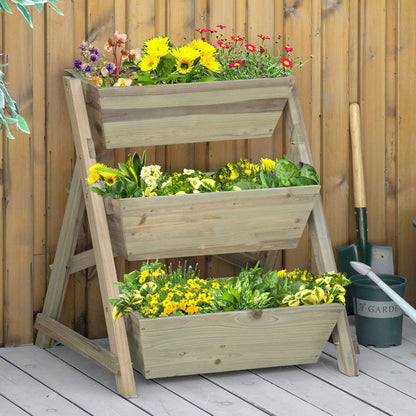 Jardinera De Escalera 3 Pisos De Madera Outsunny 71x61x77 Cm Natural_1